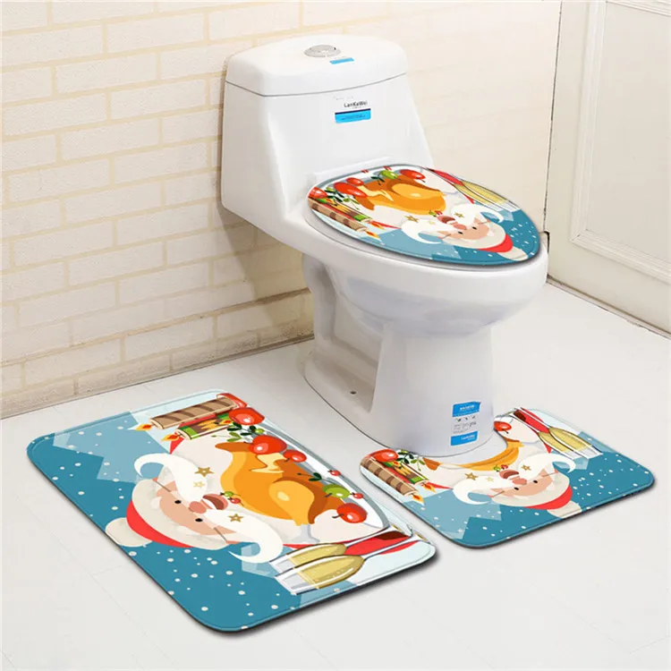 Free Shipping 3 pcs/Set Santa Claus Gifts Bath Mats Anti Slip Bathroom Set Tapete Banheiro Washable Toilet Rugs Alfombra Bano