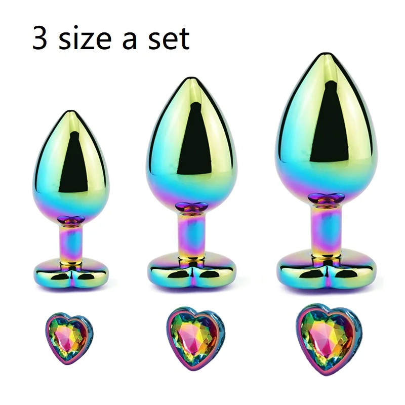 Rainbow Rose gold pink Small Medium large size Heart shape Crystal Metal anal beads butt plug Jewelry sex toy for female male | Красота и