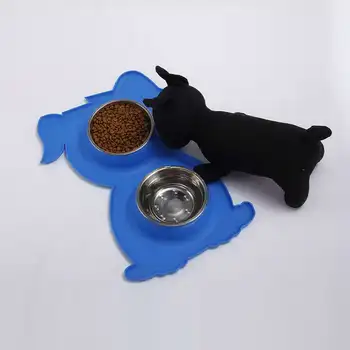 

Double Bowls Pet Feeder Stainless Steel Food Water Bowls with No Spill Anti-slip Mat TB Sale