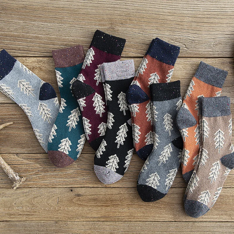 

Ladies Pile Socks for Women Winter Wool Nice Gift Keep Warm Patchwork Mid Tube Socks Christmas Tree Pattern 1Pair Japanese Style