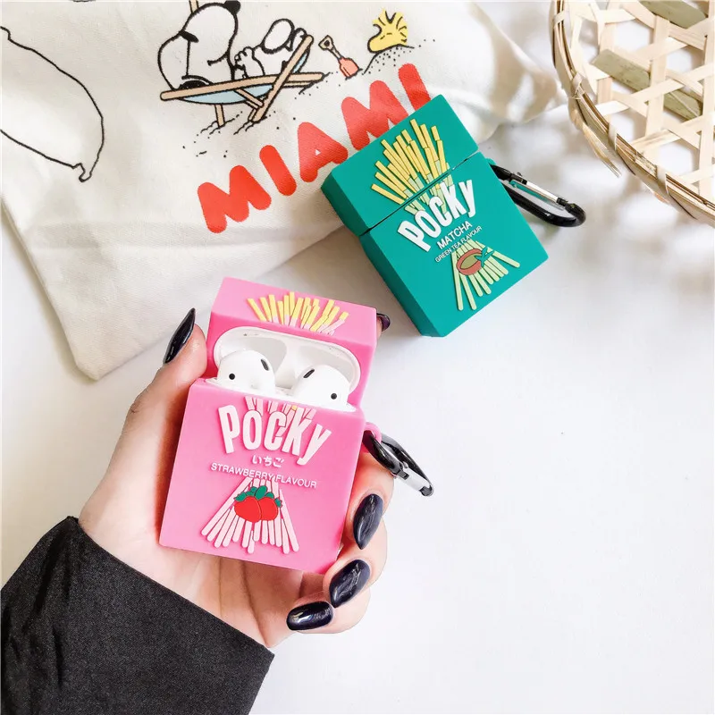 Силиконовый чехол для наушников Защитные чехлы Airpods 2 1 клубника 3D Glico Pocky