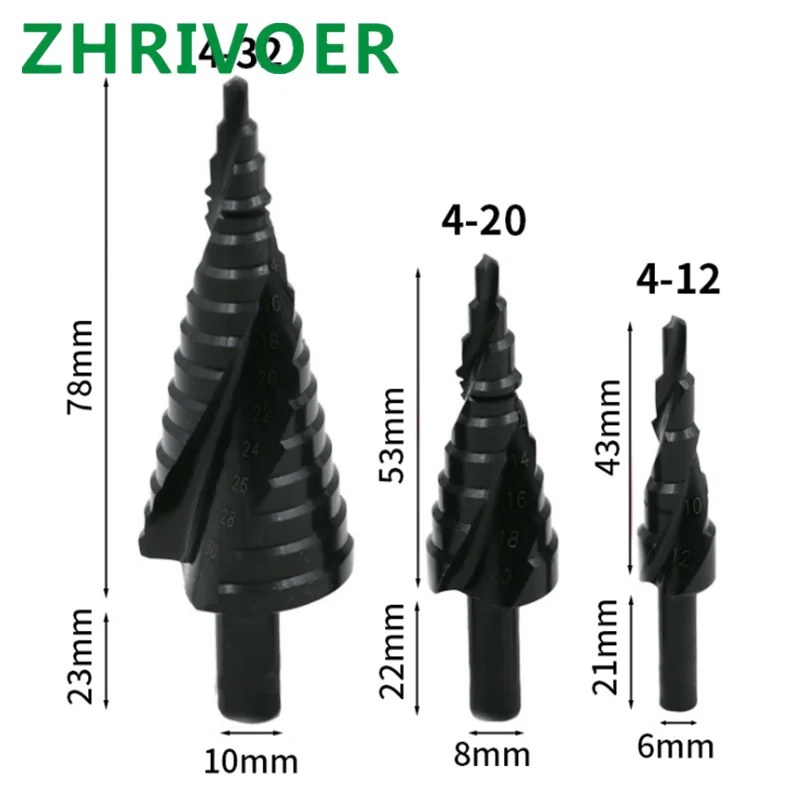 Spiral groove step bit set 4-32mm high speed steel hexagonal shank reamer pagoda drill