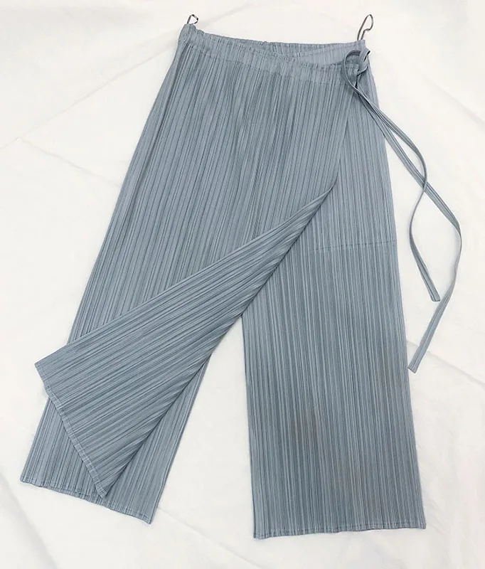 Miyake юбка в складку брюки новые модные оригинальные повседневные свободные брюки длиной до щиколотки Однотонные эластичные с высокой талией плиссированные широкие брюки