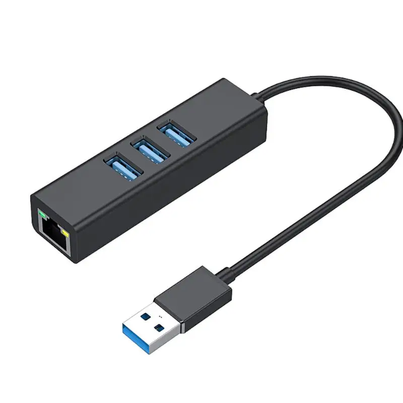 S669-U 3 Порты USB 3,0 концентратор для Rj45 концентратор 10/100/1000M Ethernet-адаптер Сетевая карта концентратора Gigabit Ethernet адаптер для Macbook оконные рамы - Цвет: Черный