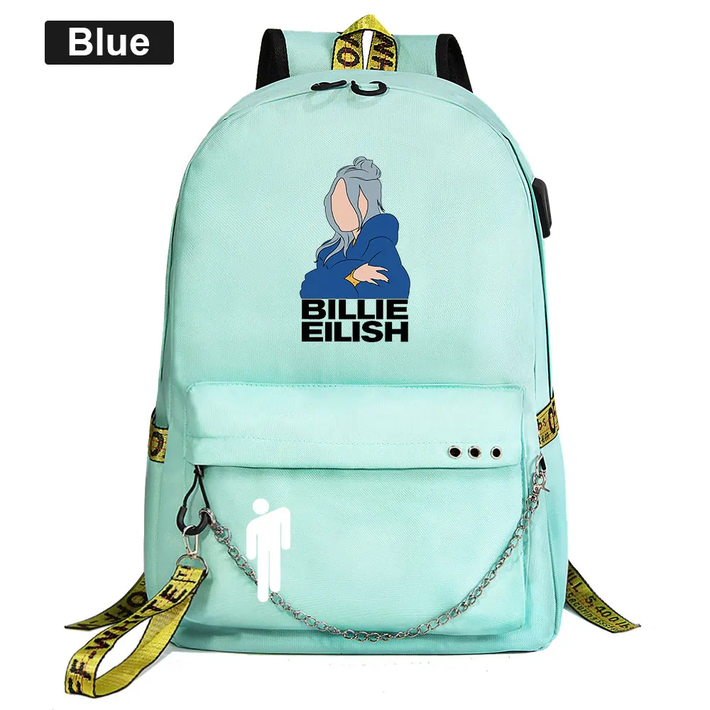 J5409 модный музыкальный идол поп Billie Eilish с цепочкой для девочек, школьная сумка для подростков, школьные сумки для мужчин и женщин, женский рюкзак - Цвет: J54-25