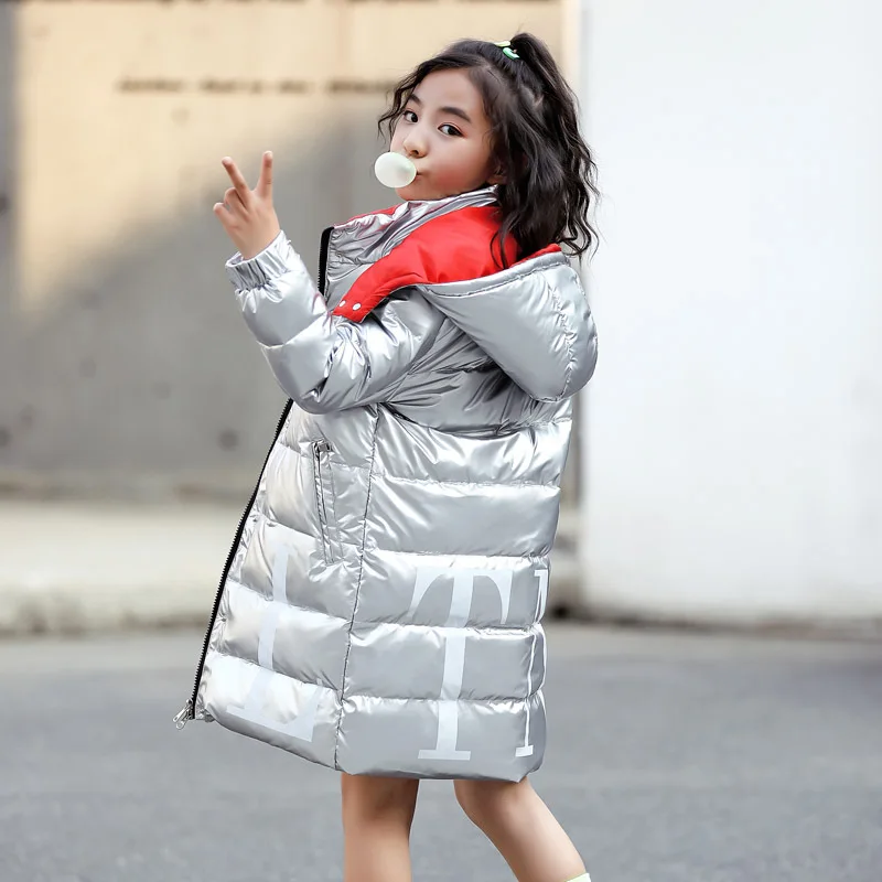 Модная Глянцевая пуховая куртка для девочек водонепроницаемая детская зимняя