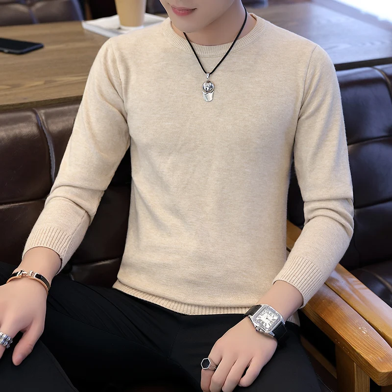 

Sweater Men Autumn Winter Warm Mens Knitted Wool Sweaters Solid Color Casual O-Neck Pull Homme Cotton Pullover Men 7209