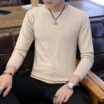 

Sweater Men Autumn Winter Warm Mens Knitted Wool Sweaters Solid Color Casual O-Neck Pull Homme Cotton Pullover Men 7209