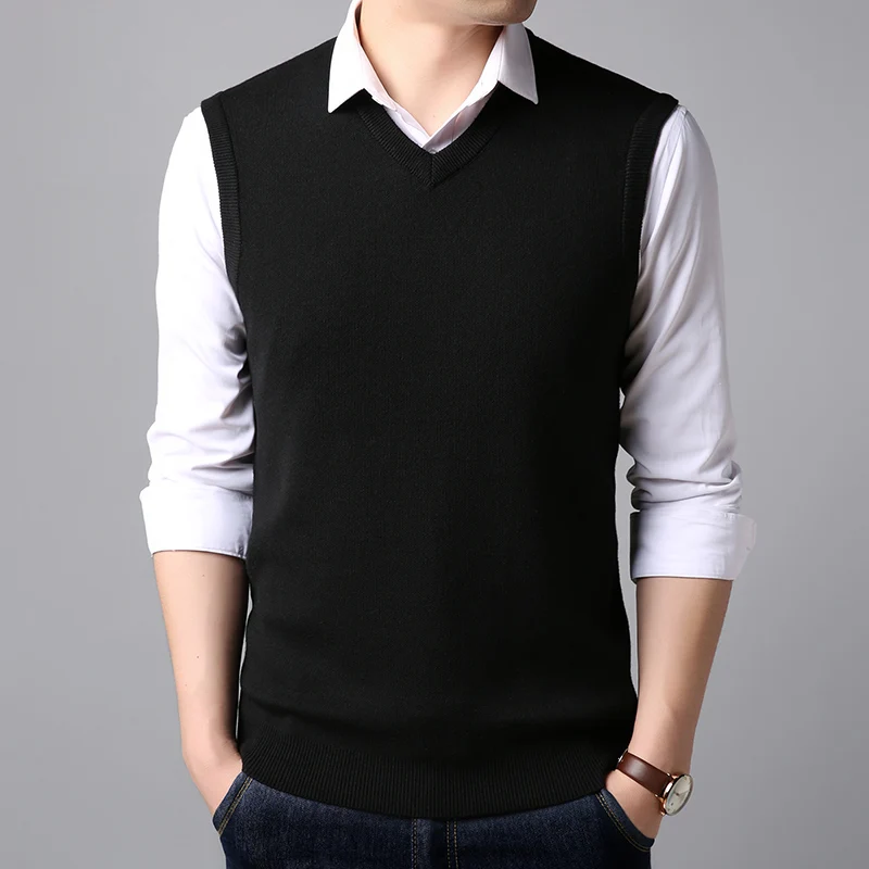 Knitted vest men's autumn and winter wool thick V-neck sleeveless vest simple warm autumn bottoming vest Knitted vest men's autumn and winter wool thick V-neck sleeveless vest simple warm autumn bottoming vest