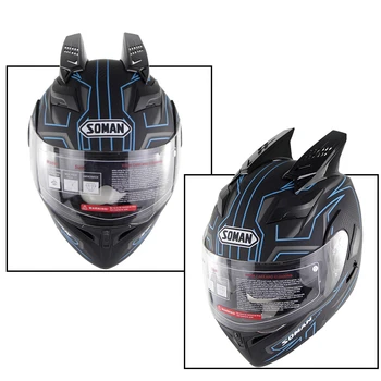 

DotApproved Soman SM955 Retro Flip up Dual Visors Full Face Vintage Classic casco capacete moto Motorcycle Helmet+horn