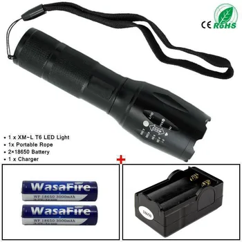 

Zoomable XM-L T6 LED Flashlight Powerful 3800LM 5 Modes Torch Lantern Bicycle Light with 18650 Battery+Charger for Camping