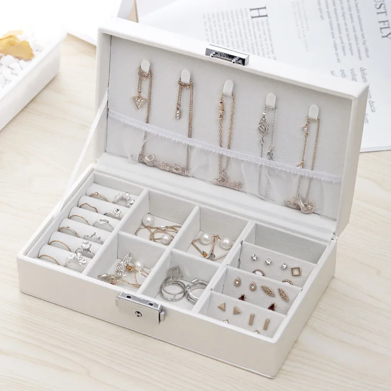 

Portable Women Travel Jewelry Makeup Storage Case Bracelet Earring Necklace Display Cosmetic Lipstick Collection Box Accessories