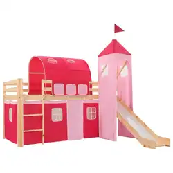 97x208 см VidaXL детская кровать-чердак рамка с горкой и лестницей Pinewood 282712 принцесса тематическая мечта дом палатки включают ламели для кровати