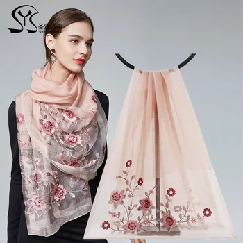 

2020 spring and autumn mulberry silk silk scarf embroidery wool scarf soft yarn ladies shawl