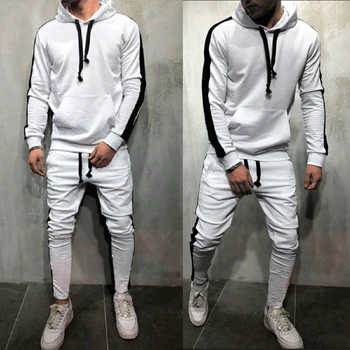 

Patchwork Men's Sportswear Sets tracksuit man Hooded Thick Male Casual Tracksuit Men 2 Piece Sweatshirt + Sweatpants Set