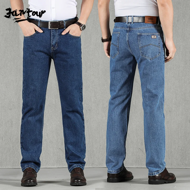 Otoño Invierno Jeans hombres 100% algodón de alta calidad pantalones vaqueros holgados de corte recto de negocios clásico overoles pantalones de gran tamaño 40 42