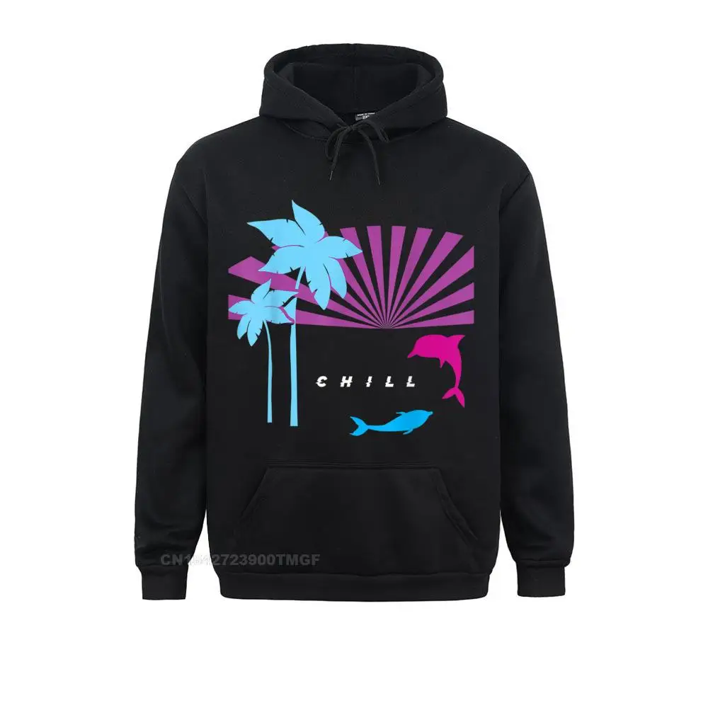 Long Sleeve Hoodies  Men's Sweatshirts Vaporwave Retro CHILL Vibes Dolphin Sunset Palm Tree Dolphin T-Shirt__B13604 Design Clothes Slim Fit Vaporwave Retro CHILL Vibes Dolphin Sunset Palm Tree Dolphin T-Shirt__B13604black