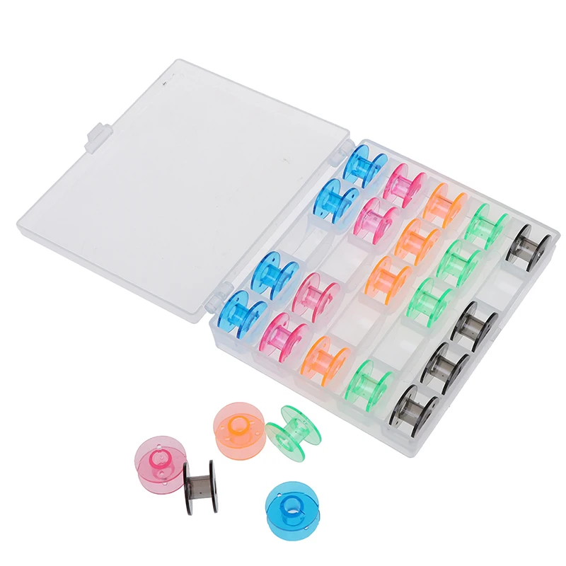 1set/lot Plastic 25 Bobbins Sewing Machine Spools With Thread Storage Case Box Sewing Tools For Home Sewing Accessories