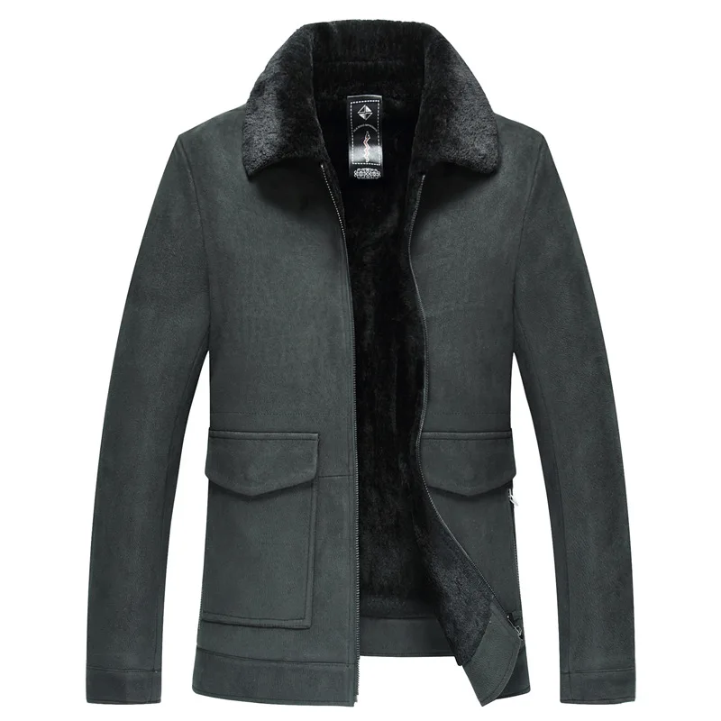 Модные мужские Кожаные Замшевые меховые пальто зимние куртки овчинные теплая
