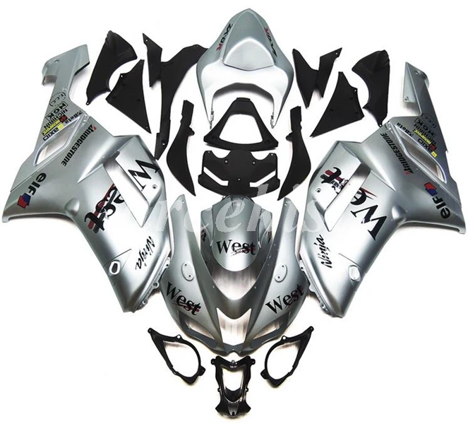 ABS мотоцикл Обтекатели наборы Подходит для Kawasaki Ninja ZX-6R ZX6R 2007 2008 07 08 636 пользовательские серебряные WEST