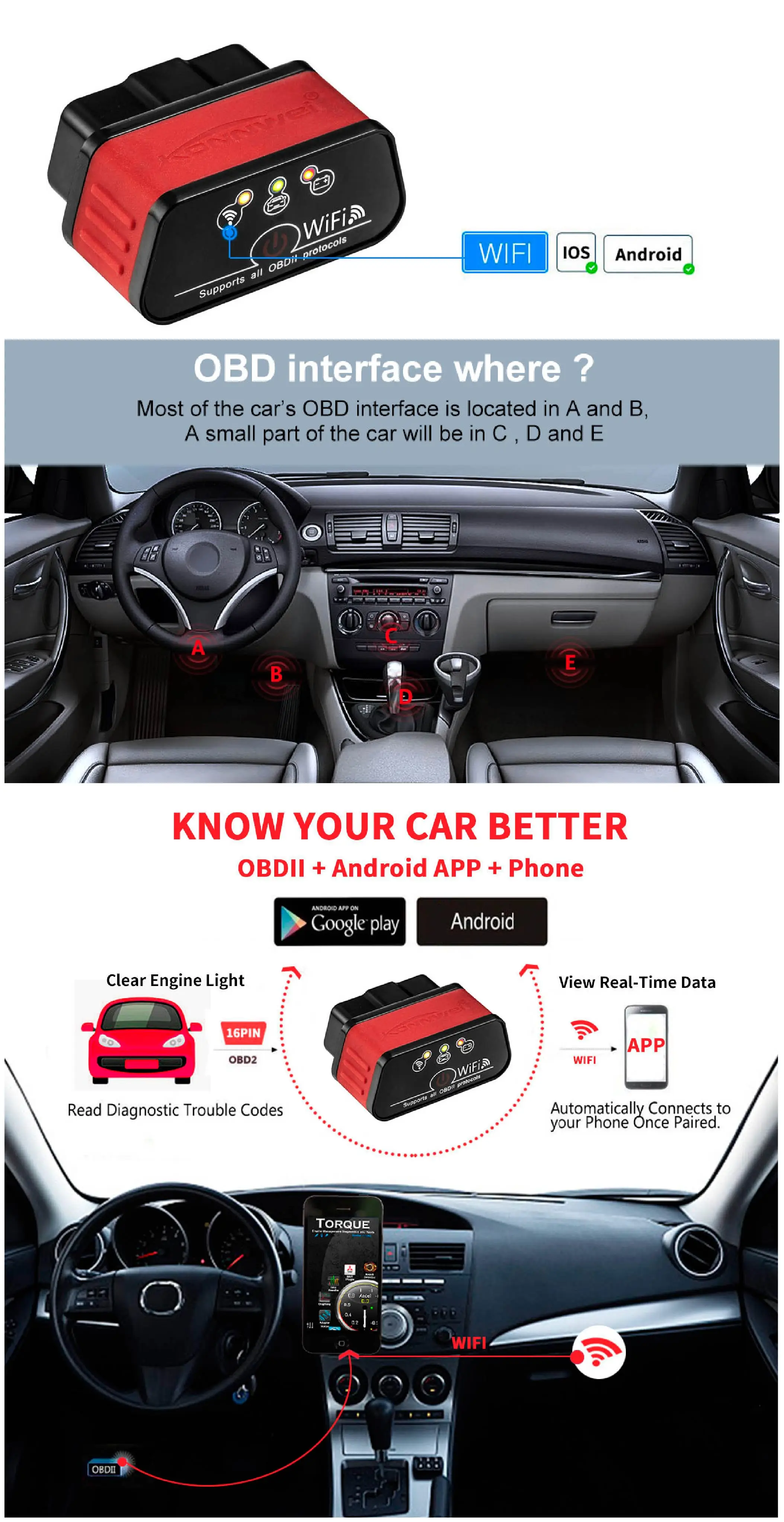 Konnwei KW903 obd2 Wi-Fi elm327 1,5 автоматический диагностический сканер obd 2 elm 327 wifi для IOS и Android как iCar2 wifi obd KW903 v1.5