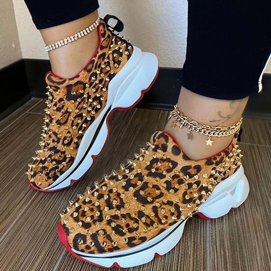 

Women Sneakers Rivets Studded Flat Shoes Woman Platform Espadrilles Sport Red Dad Sneakers Stretch Fabric Walking Shoes Sneakers