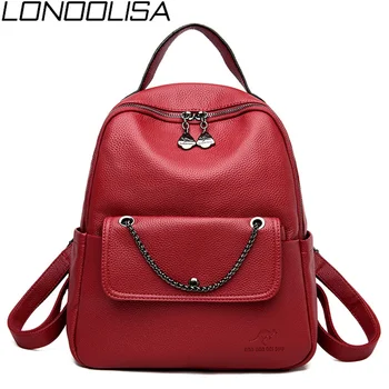 

New 2 Sets Women's High Quality Mochila Soft Leather Shoulder Bag Fashion Chain Backpack Large Capacity Bagpack Sac A Dos Femme