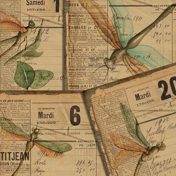 

4Pcs/Pack A5 Vintage Plant Dragonfly Washi Sticker DIY Craft Scrapbooking Album Junk Journal Planner Decorative Stickers