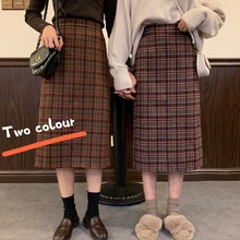 Женская клетчатая юбка осень зима модная новинка эластичная талия высокая талия прямые женские юбки размера плюс
