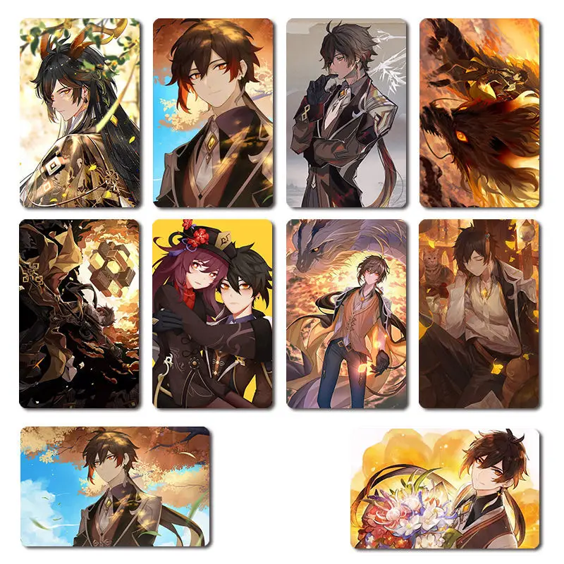 Cartoon Anime Genshin game characters Card stickers IC card bank card credit card crystal decorate Card sticker Genshin Impact anime diluc tartaglia stationery stickers genshin impact sticker stationery student cartoon cute waterproof graffiti decorate