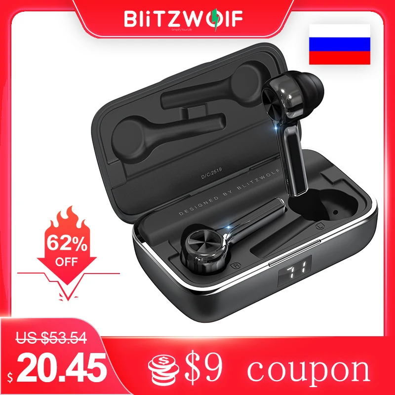 BlitzWolf FYE6 Long Handle bluetooth 5.0 TWS True Wireless Earphone Graphene Digital Display Bilateral Call  Headset