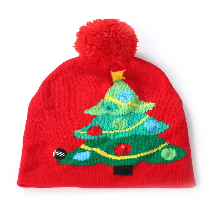 Светодиодный головной убор на Рождество, вязаная шапка Санта Клауса для детей и взрослых, тёплая шапка с рисунком елки и снежинок, новогодняя и Рождественская вечеринка