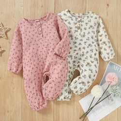 Combinaison pour nouveau né fille et garçon, barboteuse décontractée, 2 couleurs, imprimé Floral, manches longues, boutons, tenues 0 18M 