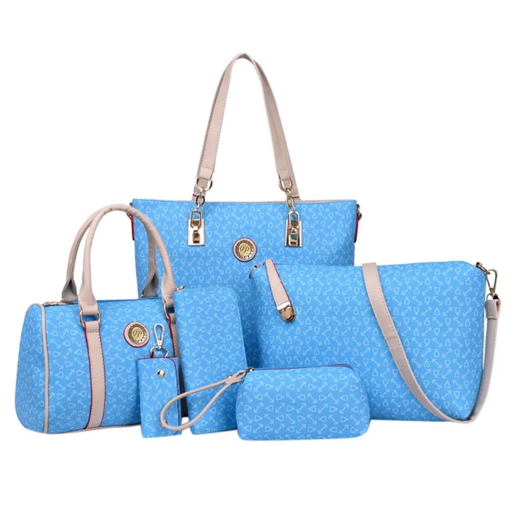 

6Pcs 2019 Women Pattern Leather Handbag fashion Shoulder Bag Casual Handbag Wallet Key Clutch Bag Messenger Bag+Card Package