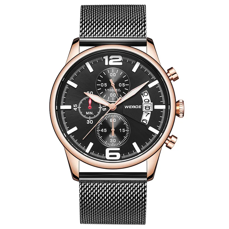 Relogio Masculino Лидирующий бренд WEIDE мужские роскошные модные кварцевые часы водонепроницаемые мужские часы спортивные наручные часы с хронографом мужские часы - Цвет: Rose Black
