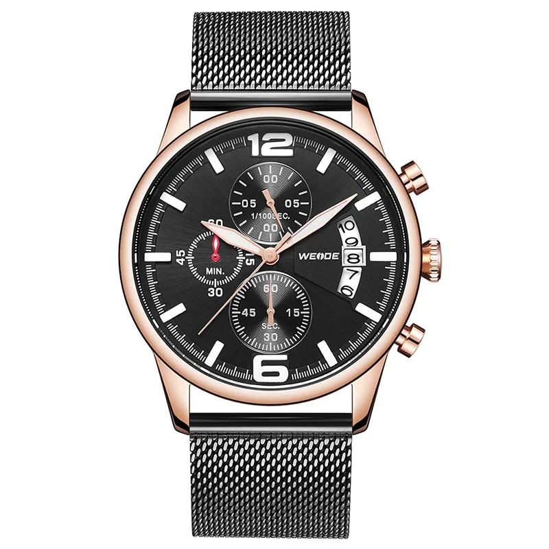 Rose Black Relogio Masculino Лидирующий бренд WEIDE мужские роскошные модные кварцевые часы водонепроницаемые мужские часы спортивные наручные часы с хронографом мужские часы - Цвет: Rose Black