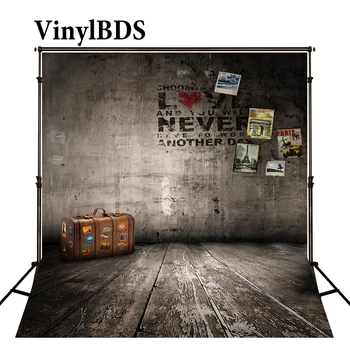

VinylBDS 8x8ft Newspaper Photo Wall Children's suitcases Background Textured Solid Gray Brick Wall Wedding Backdrops