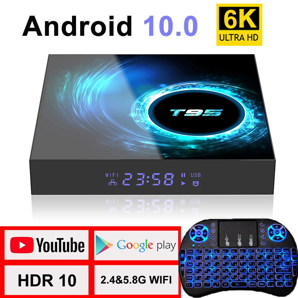 ТВ Box Android 10 4G 64GB Поддержка 6K коробка YouTube Google Play 2 4g & 5g Декодер каналов кабельного