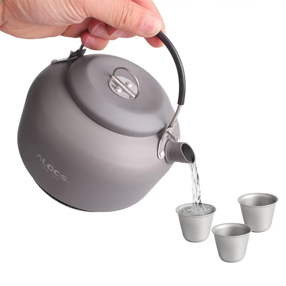 1.4L Открытый походный титановый чайник, чайник для воды, открытый кофейник, портативная кухонная посуда с сетчатой сумкой и 3 титановыми чашками