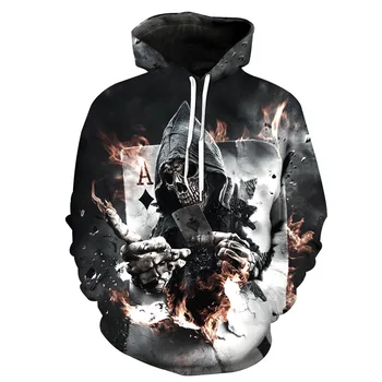 

Spring/fall street wear comfortable hoodies 3d-printed skulls poker men and women wear hoodies for fun