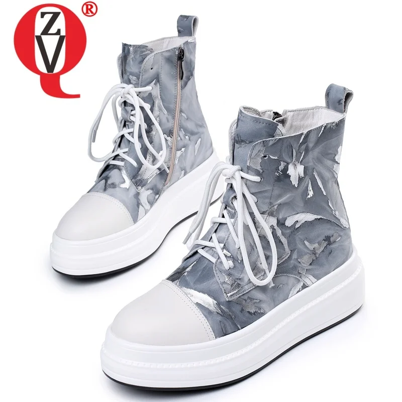

ZVQ ankle boots winter warm new fashion mixed colors genuine leather round toe high heels platform shoes women drop shipping