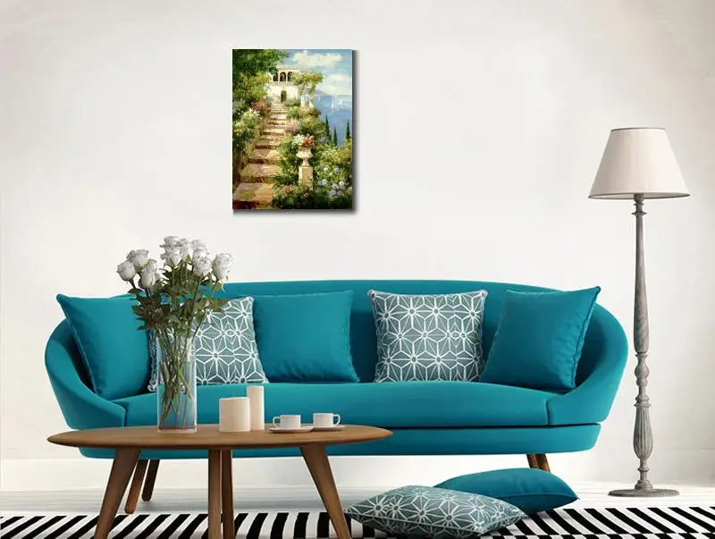 Холст картины маслом сад лето Виста Средиземноморский городской пейзаж произведение искусства для гостиной ручная роспись