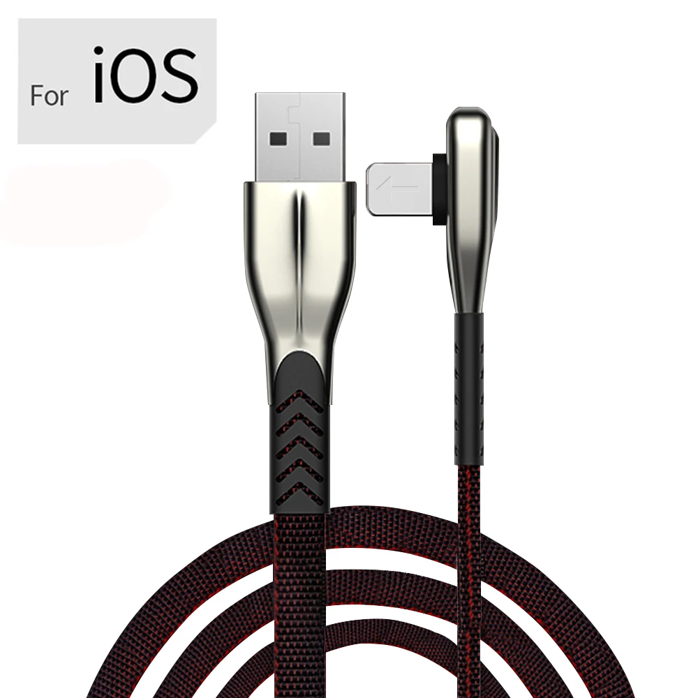 For ios Black Micro USB кабель 1 м 2 м 90 градусов быстрая зарядка type C кабель для зарядки данных для Xiaomi Redmi Note8 Android телефон Microusb type c кабель - Цвет: For ios Black