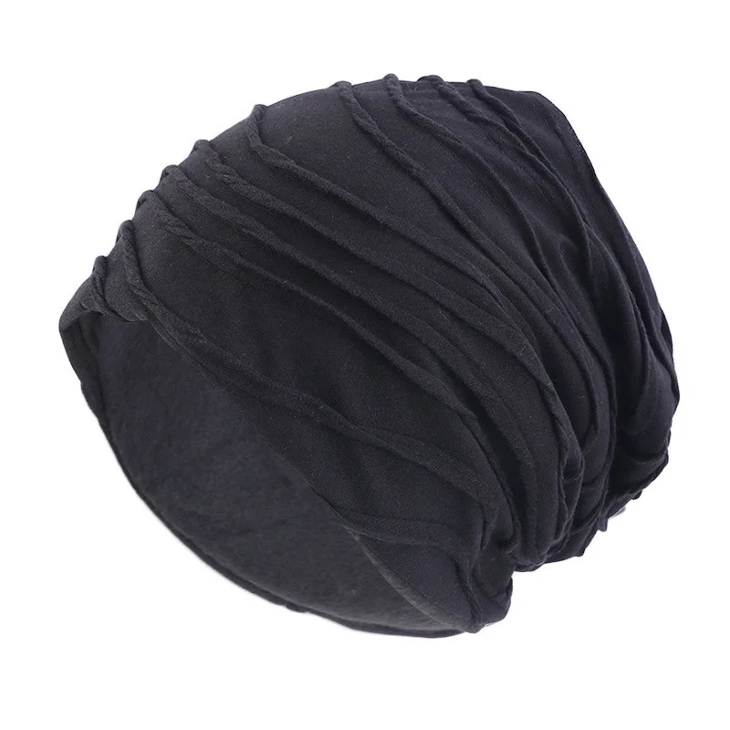 GIVBRO Plissé Turban Casquettes Vintage Chapeaux Wrap Cheveux Casquette Bandeau Chimio Chapeaux Bonnet De Nuit Perte De Cheveux Chapeau Pour Maquillage Sport Décontracté Noir