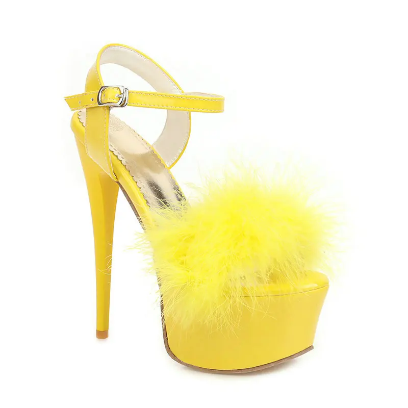 

2020 Women Summer Open Toe Feather Sandals Fashion Platform Buckle High Heels Woman Sexy Super High Heel Shoes Party Women
