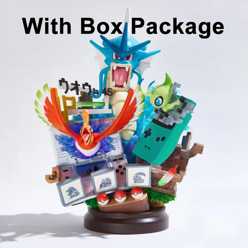 Аниме статуя из смолы Gameboy Gyarados Ho-Oh Celebi Chikorita Lugia, фигурки, игрушки, покемонов, коллекция фигурок, подарки - Цвет: with retail box