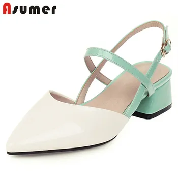 

ASUMER 2020 large size 33-47 women sandals mixed colors pointed toe summer square heels sandals comfortable casual shoes ladies