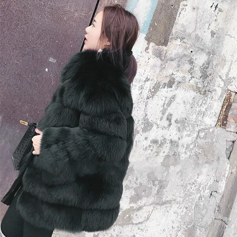 Размера плюс зимняя верхняя одежда меховое пальто из искусственного меха женская куртка с высоким воротником и длинным рукавом из искусственного меха fourrure abrigos mujer NV105 - Цвет: Черный
