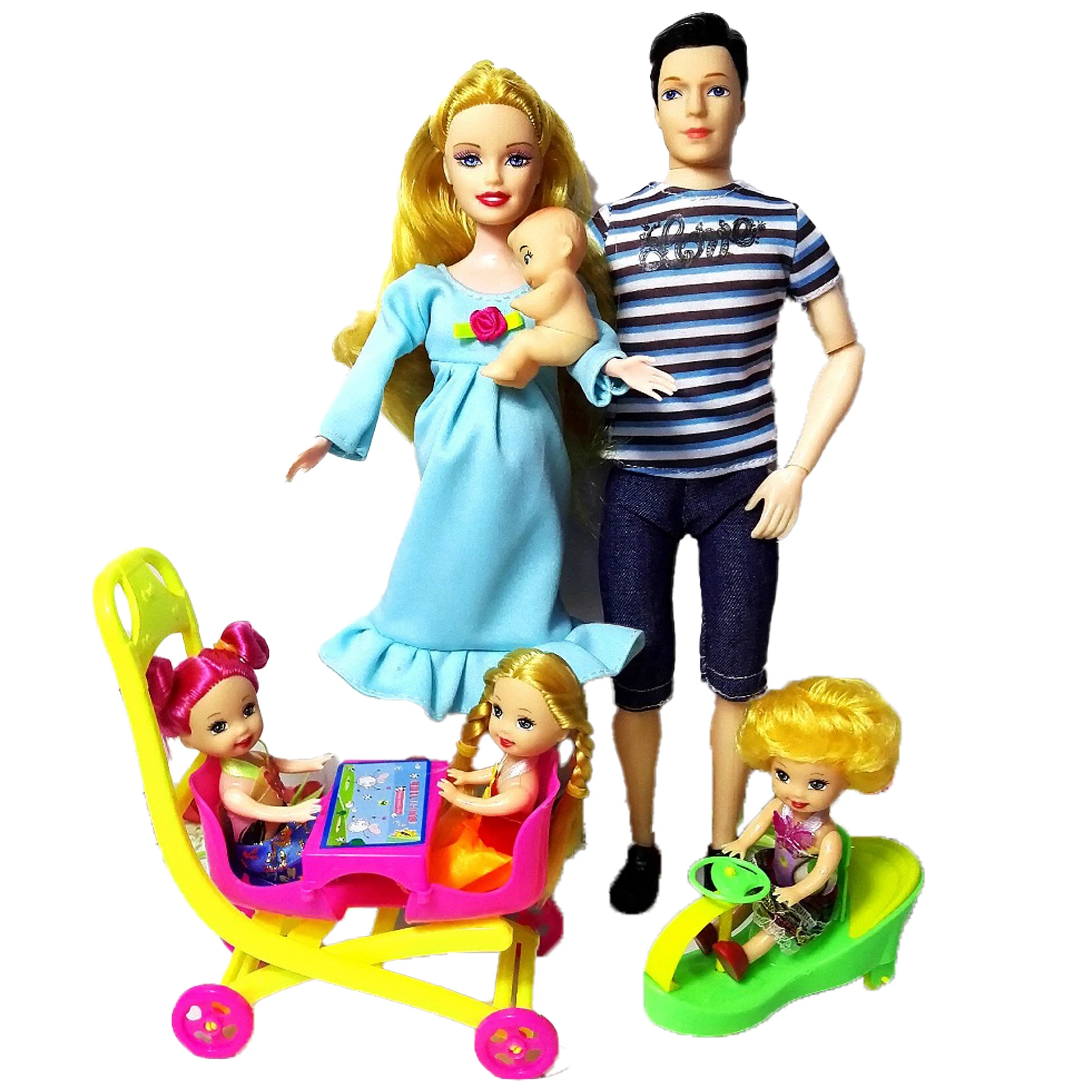 Fashion Doll Toys Family 6 People Dolls Suits 1mom/1dad /3 Little Kelly Girl /1baby Son/2 Baby