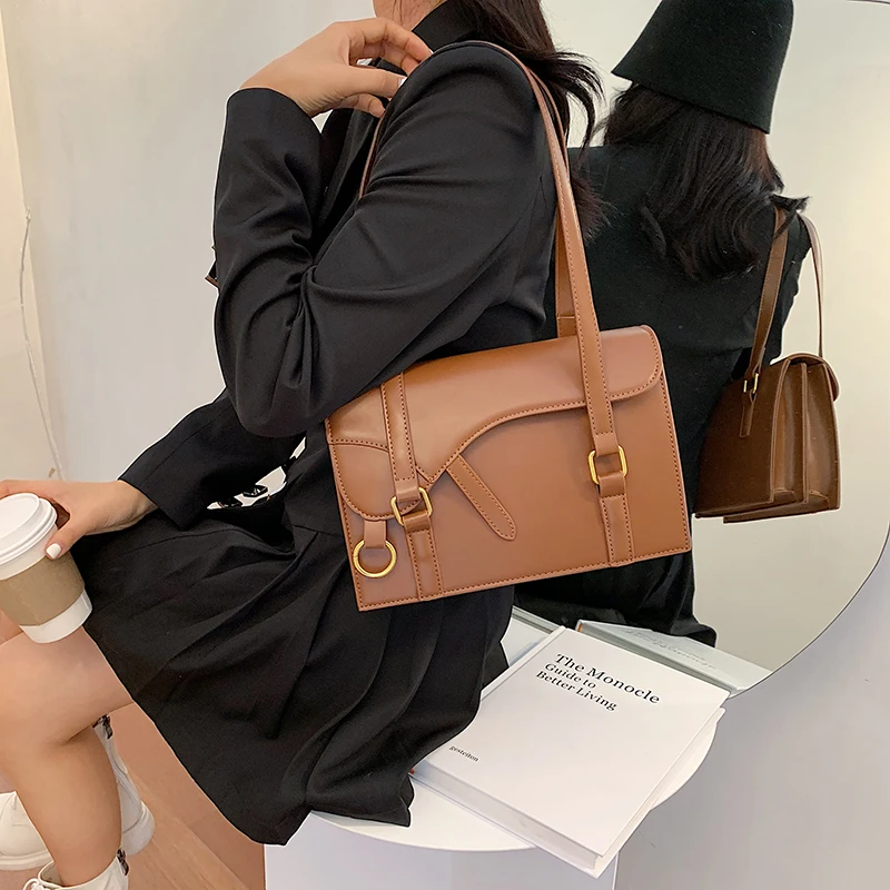 

Vintage Small Tote Bags for Women 2020 New Luxury Pu Leather Flap Shoulder Bag Lady Casual Pure Color Sling Handbag Sac A Main